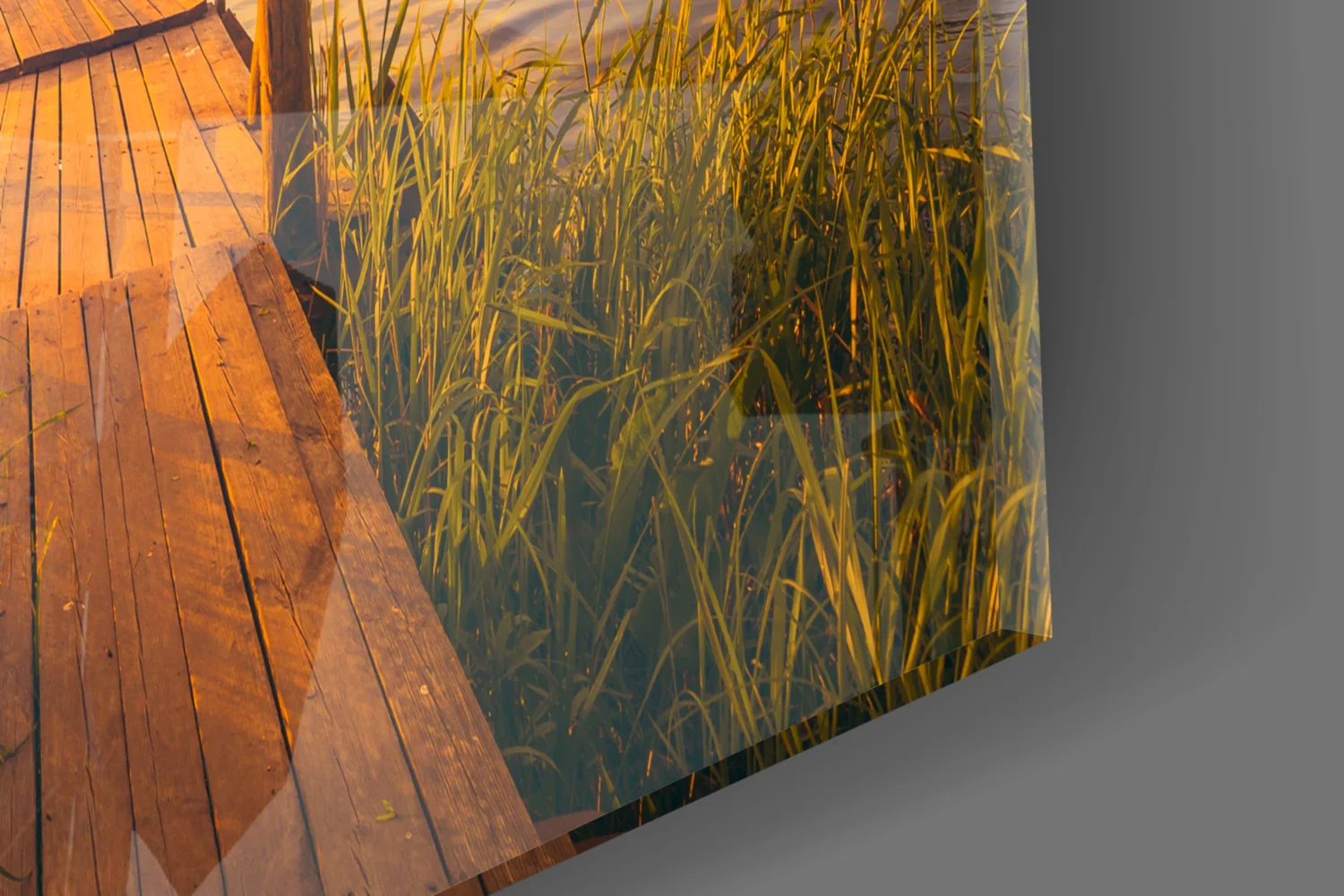 Sunset Rowboat Grassy Dock Glass Wall Art - Image 7