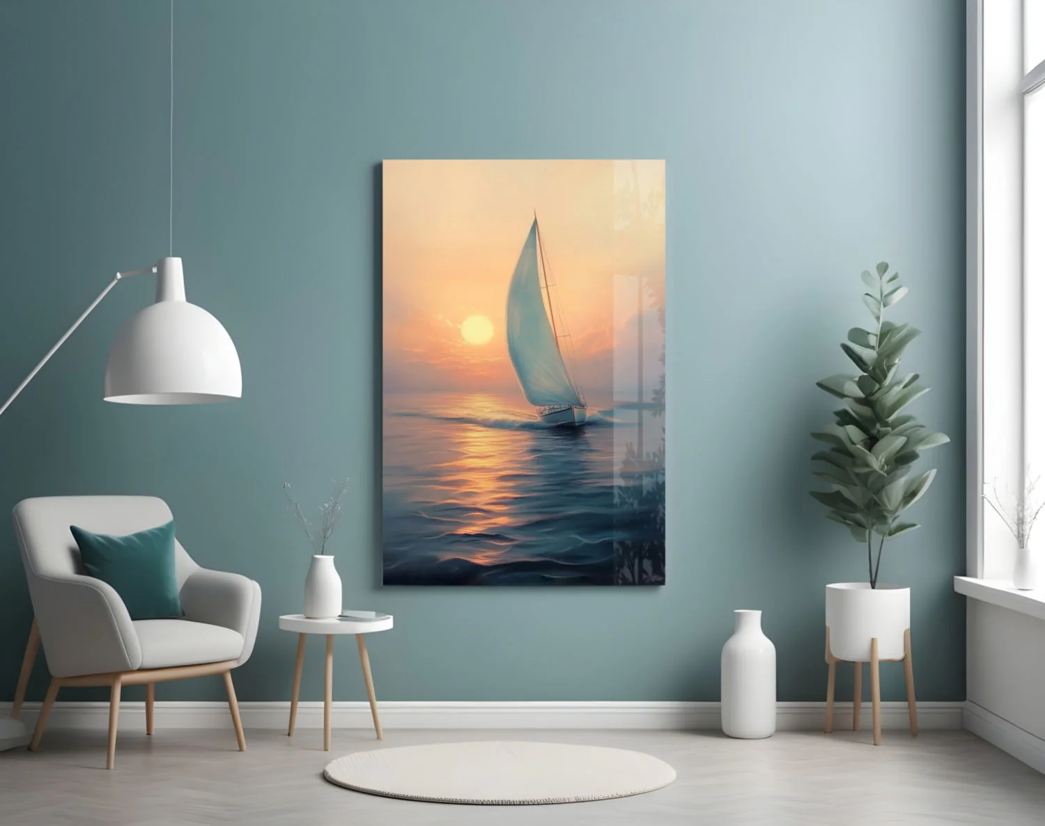 Sunset Sailboat Glass Wall Art || Designer Collection - Image 4