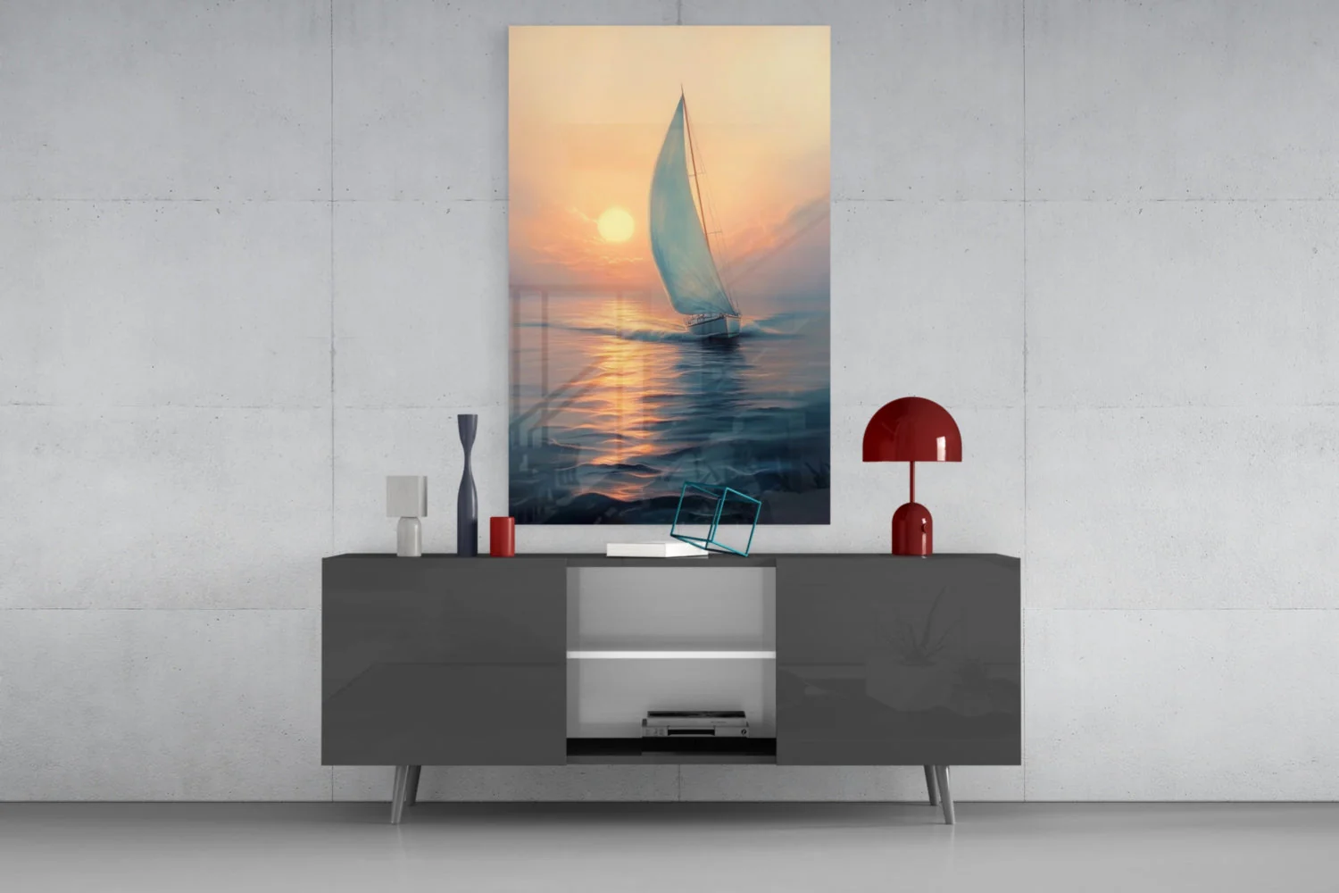 Sunset Sailboat Glass Wall Art || Designer Collection - Image 8