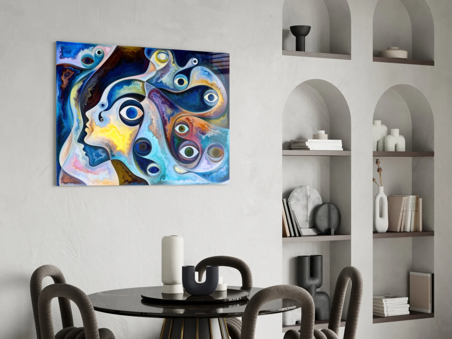 Surreal Blue Faces Eyes Glass Wall Art - Image 5
