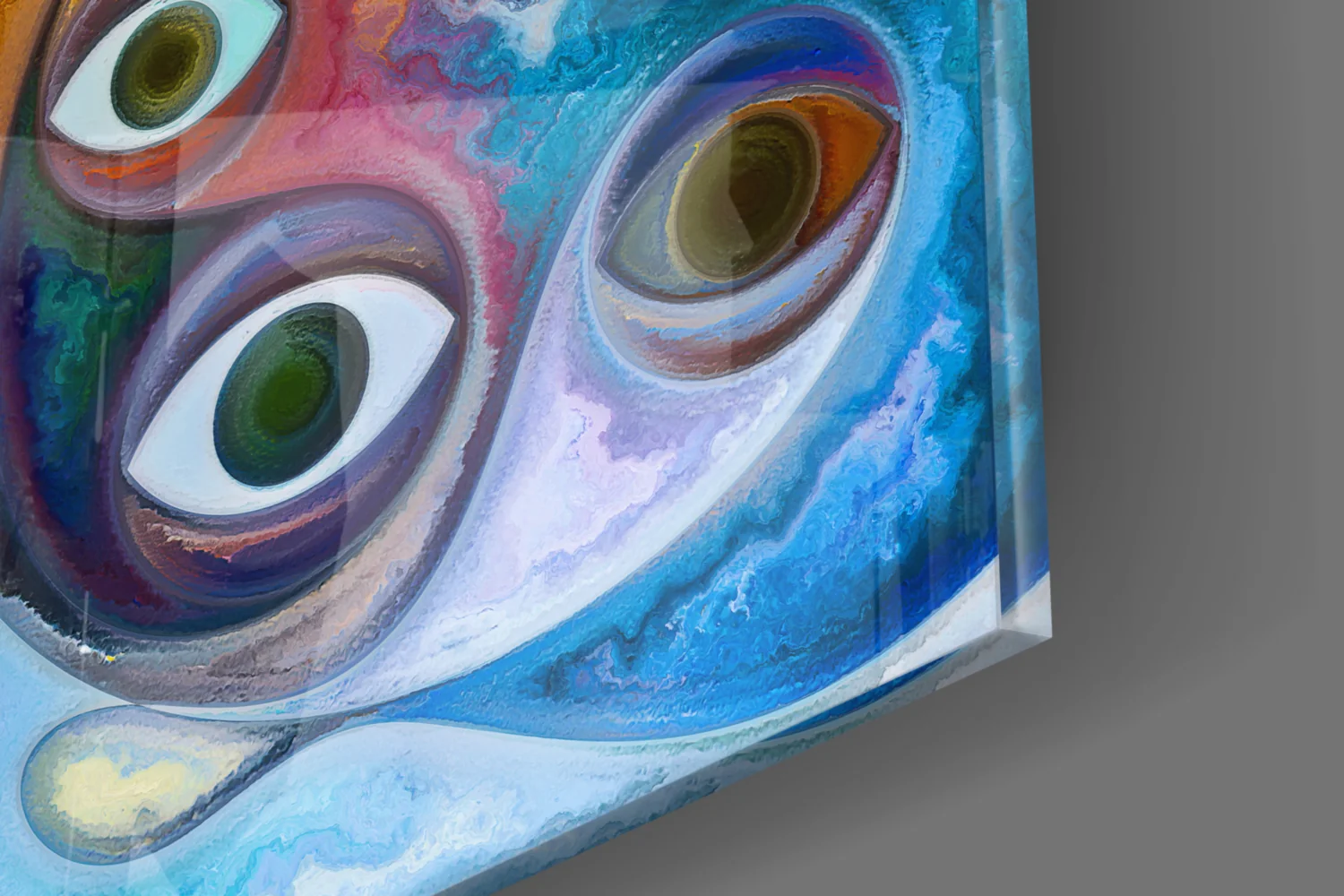 Surreal Blue Faces Eyes Glass Wall Art - Image 7