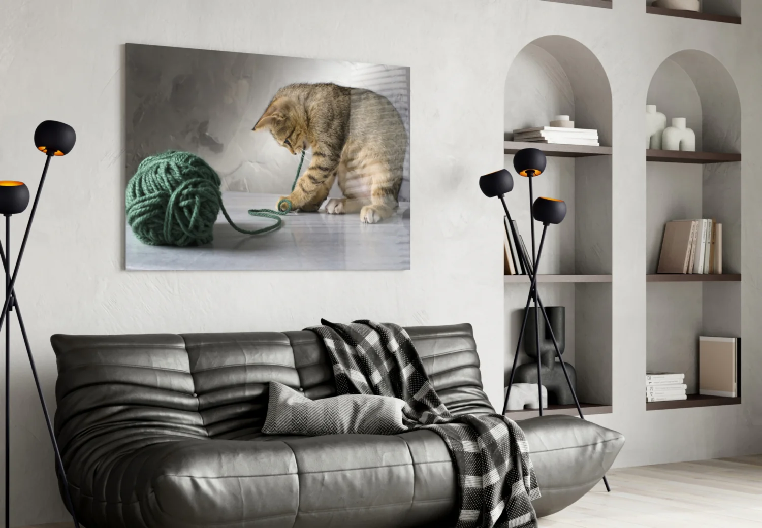 Tabby Kitten Green Yarn Glass Wall Art - Image 4