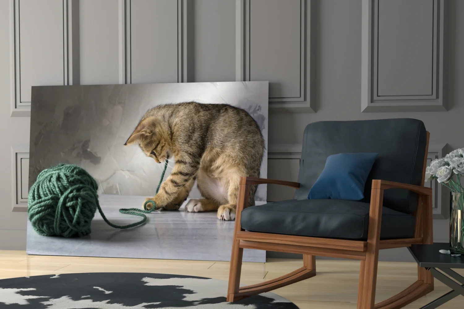 Tabby Kitten Green Yarn Glass Wall Art - Image 6