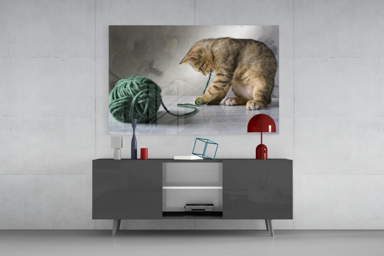 Tabby Kitten Green Yarn Glass Wall Art - Image 8