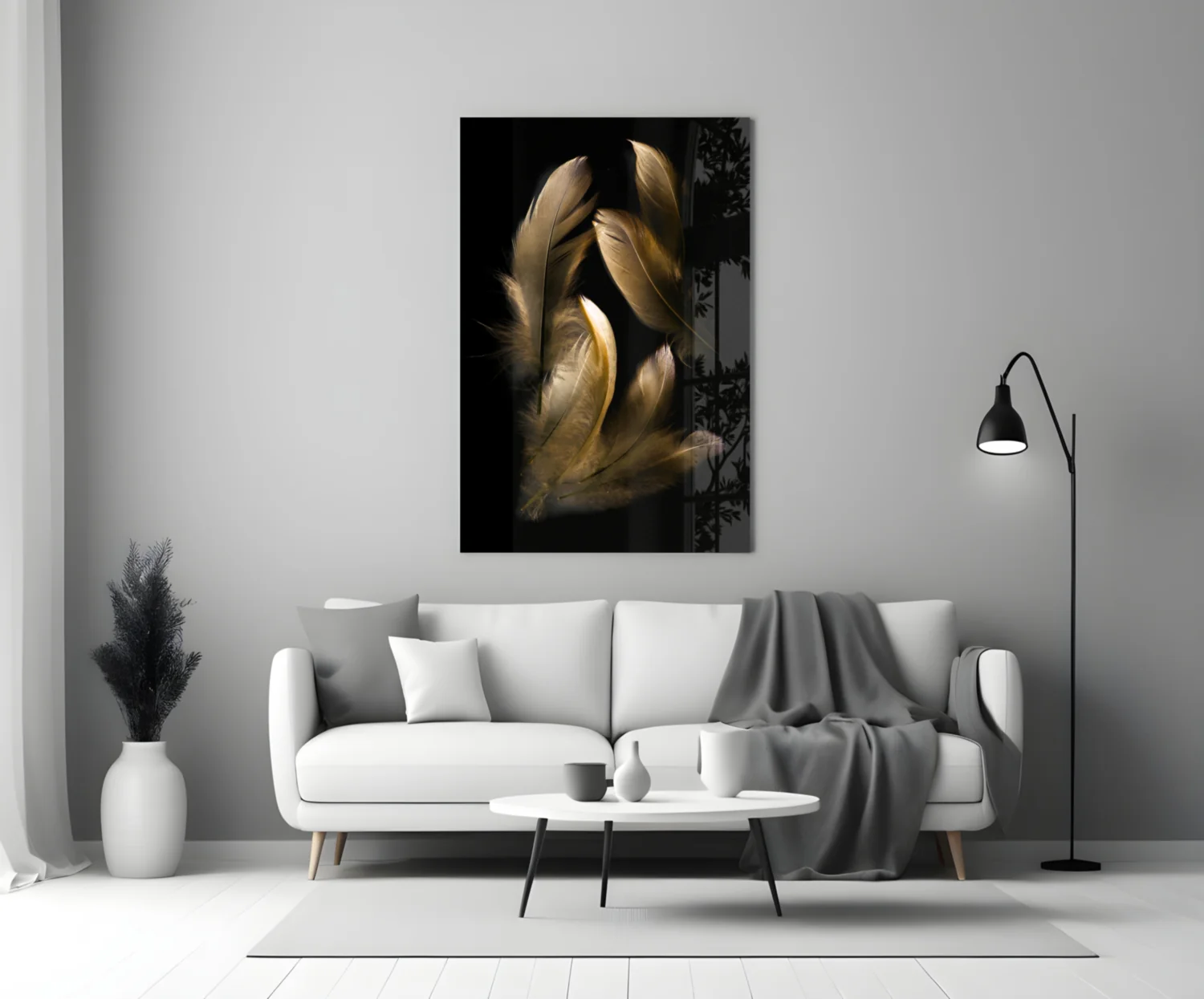 Tan Feather Glass Wall Art - Image 3