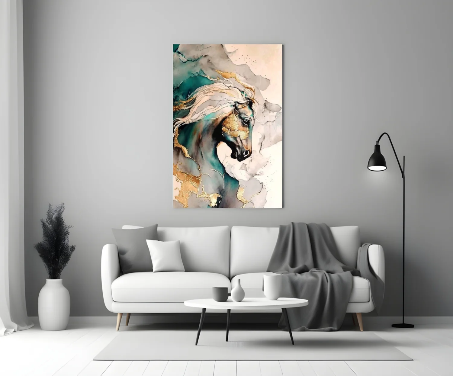 Teal and Gold Marble Horse Glass Wall Art - Image 3