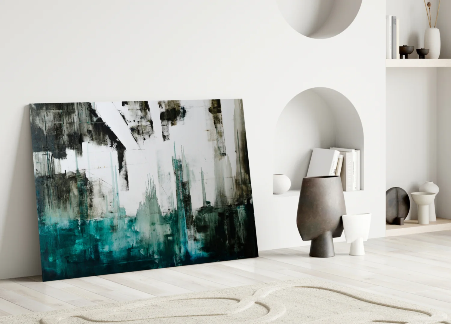 Teal Black Grunge Skyline Glass Wall Art - Image 3