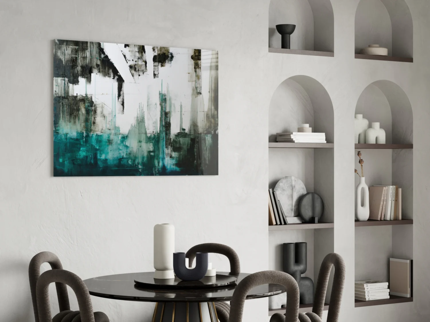Teal Black Grunge Skyline Glass Wall Art - Image 5