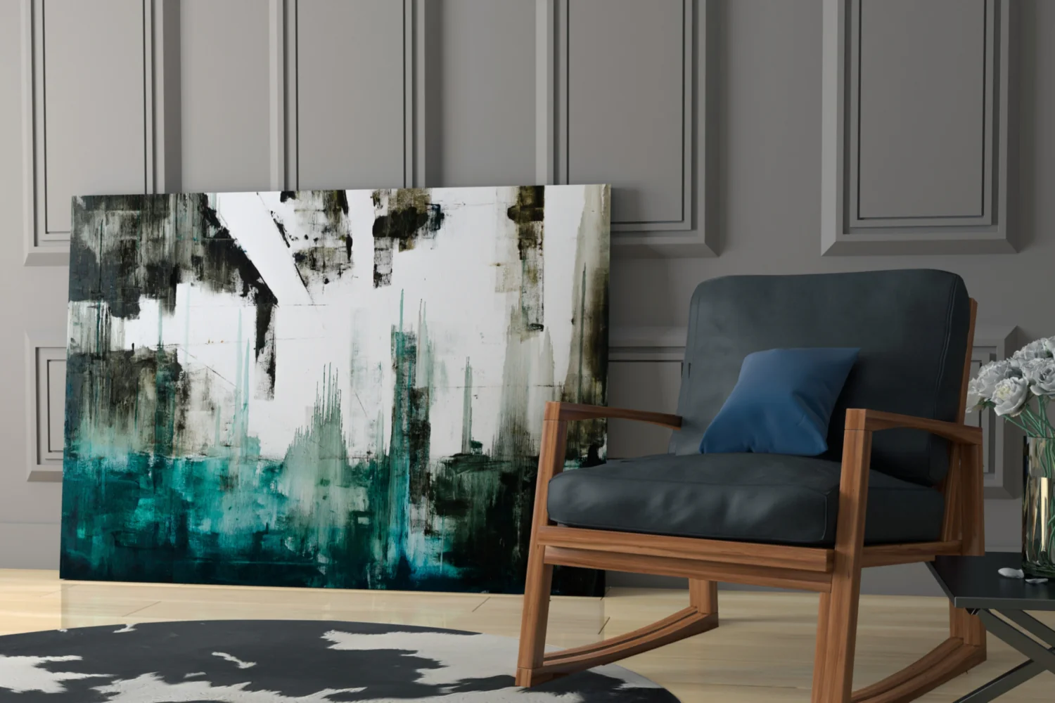 Teal Black Grunge Skyline Glass Wall Art - Image 6