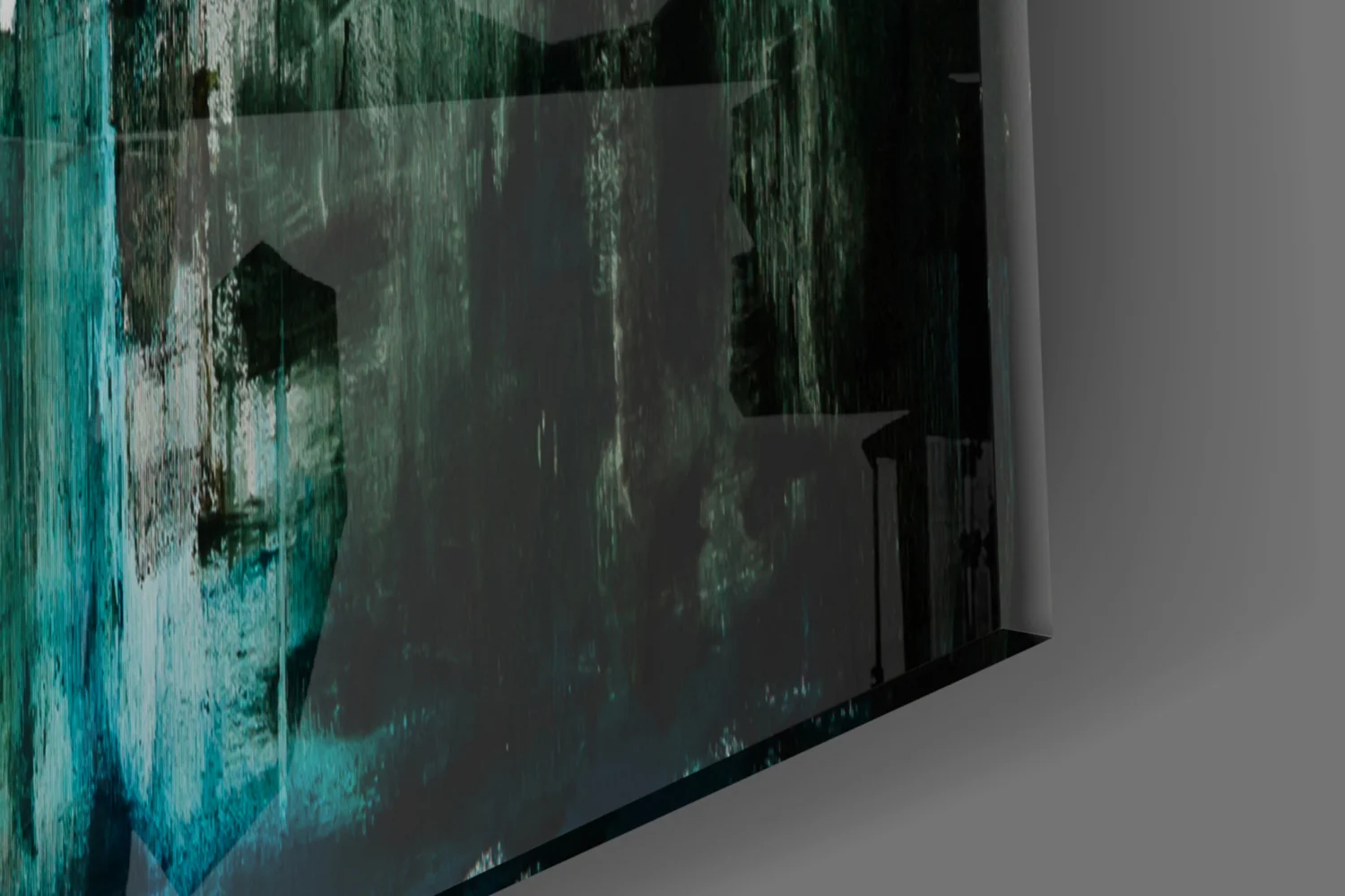 Teal Black Grunge Skyline Glass Wall Art - Image 7