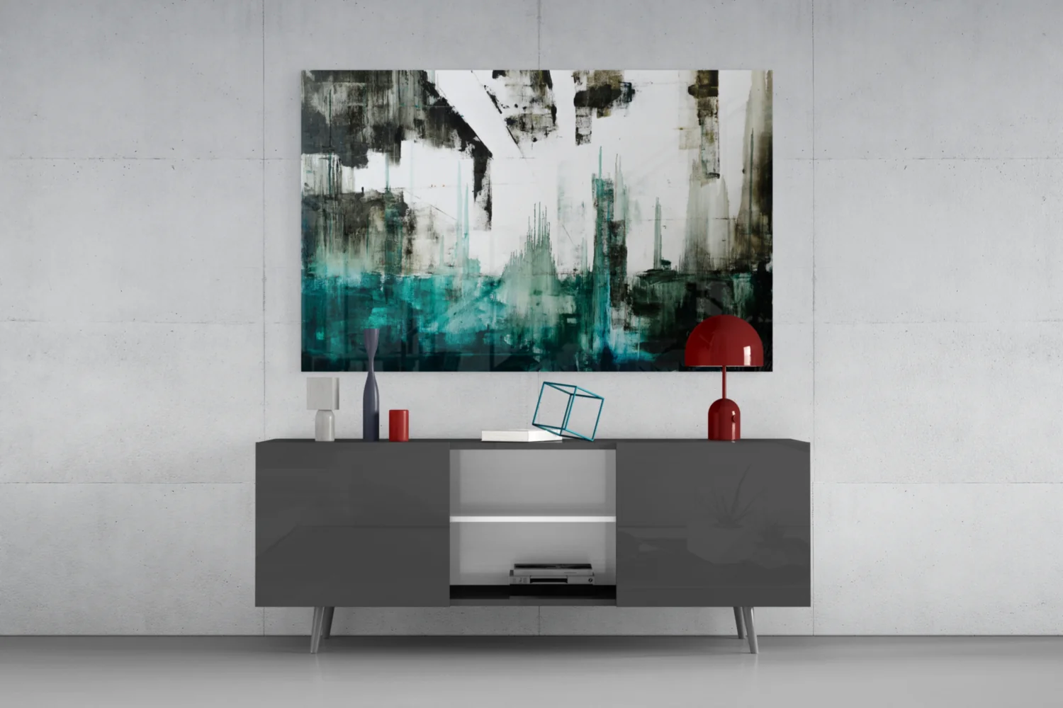 Teal Black Grunge Skyline Glass Wall Art - Image 8