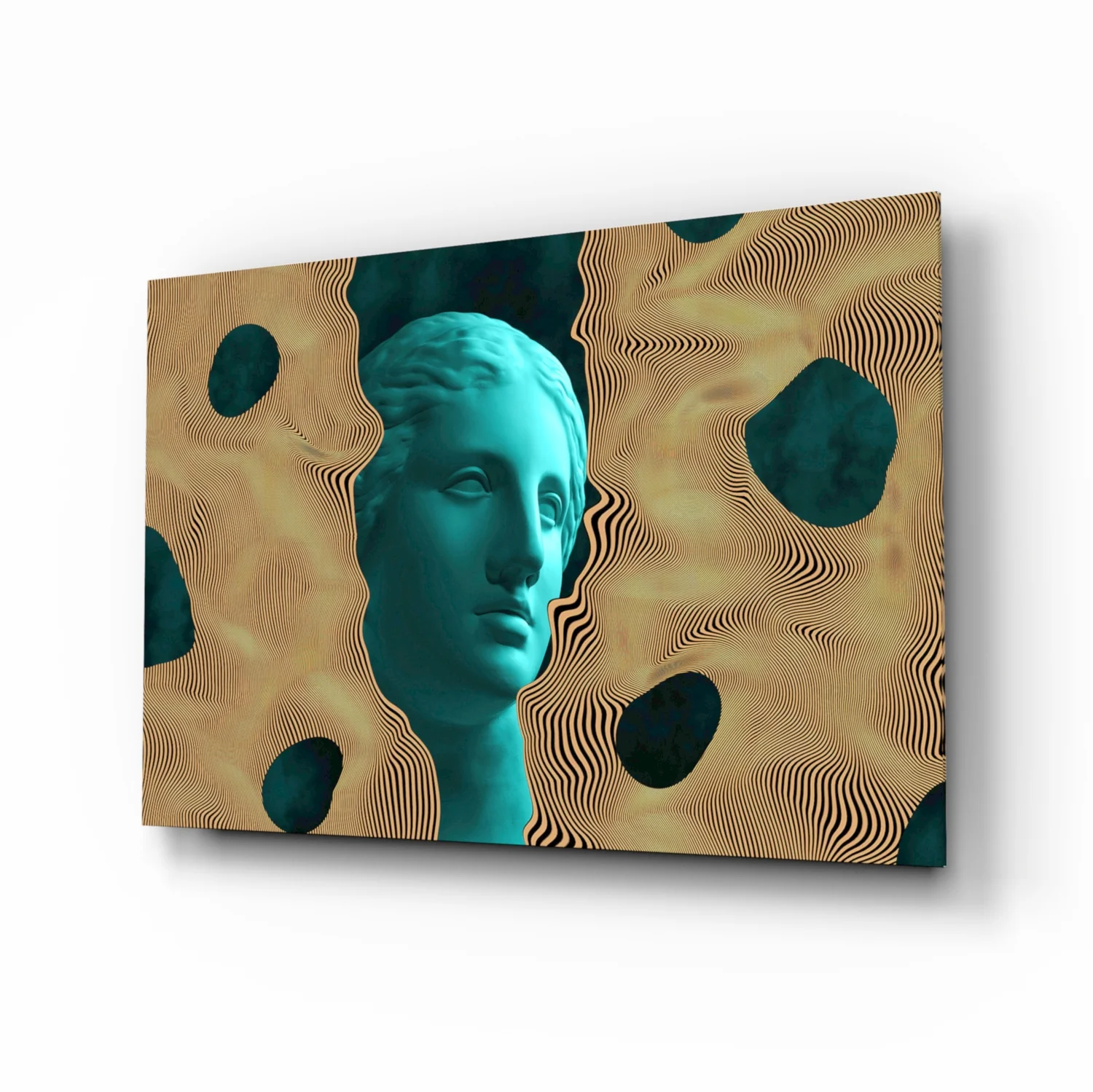 Teal Face Tan Waves Glass Wall Art - Image 2