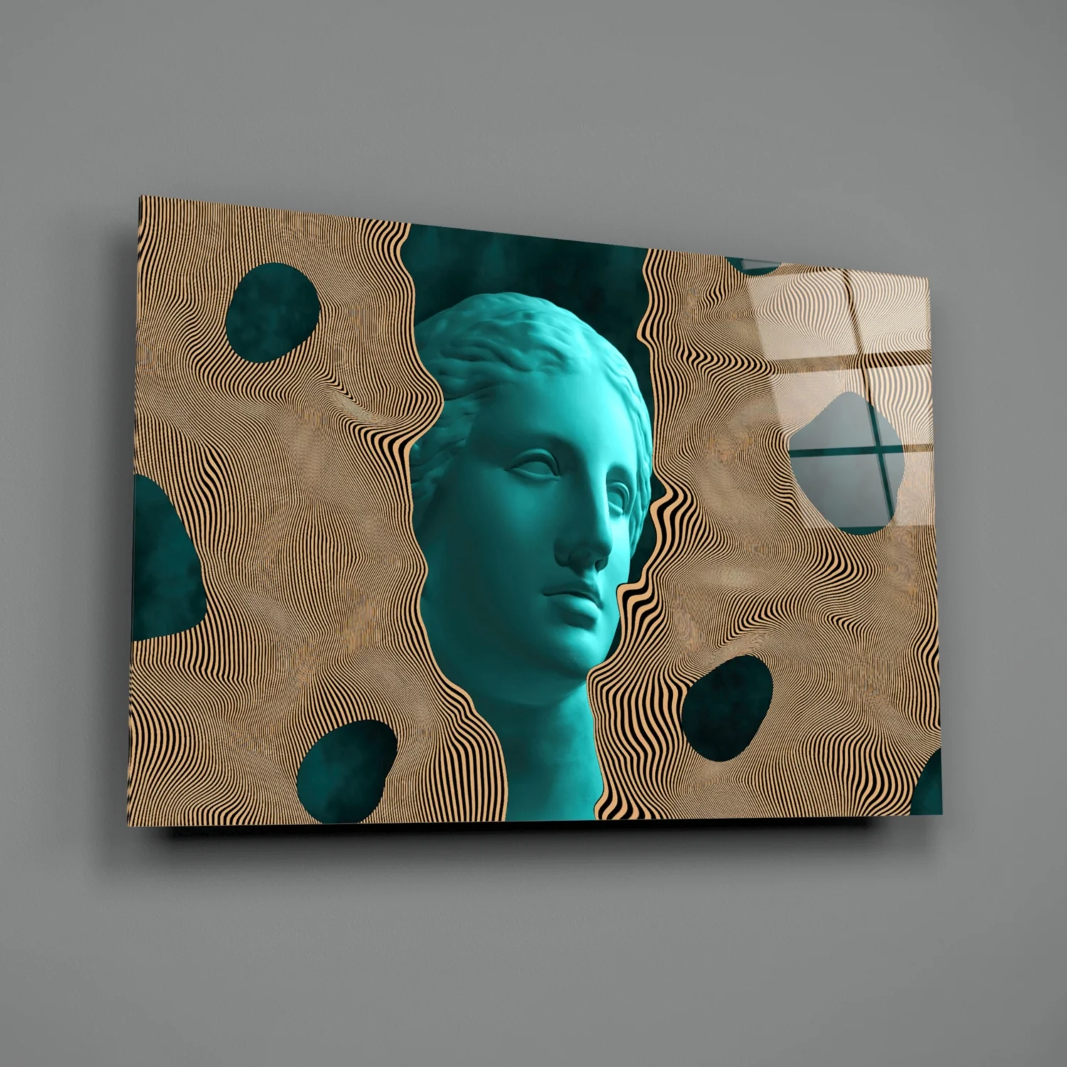 Teal Face Tan Waves Glass Wall Art - Image 3
