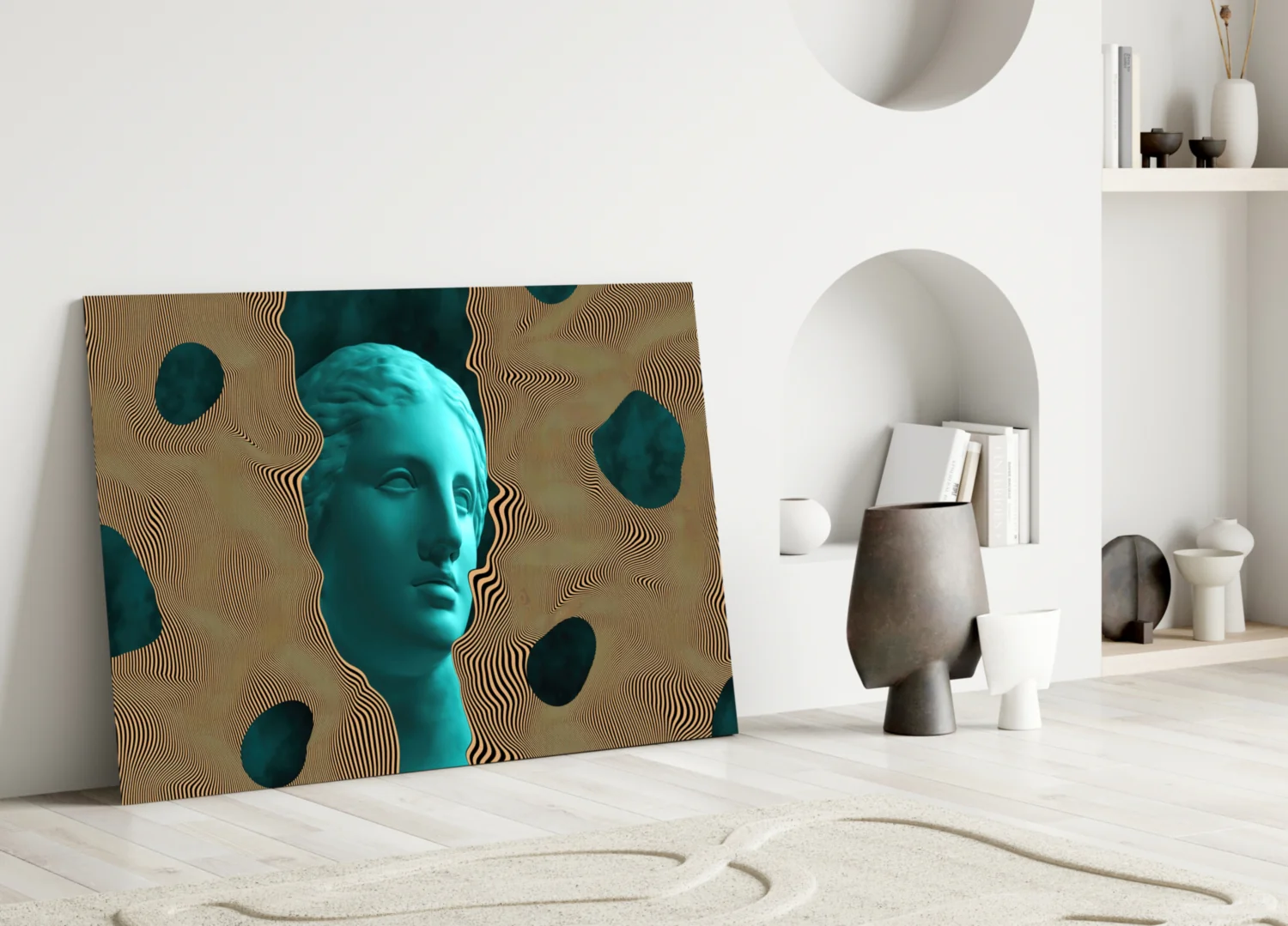 Teal Face Tan Waves Glass Wall Art - Image 4