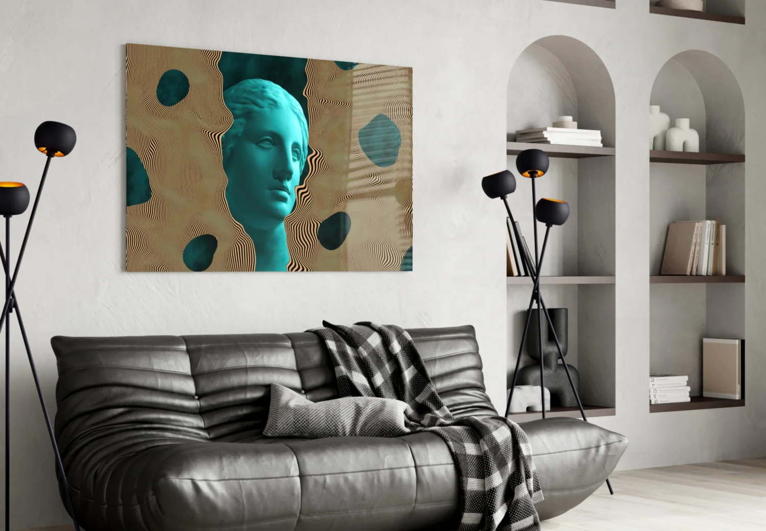 Teal Face Tan Waves Glass Wall Art - Image 5