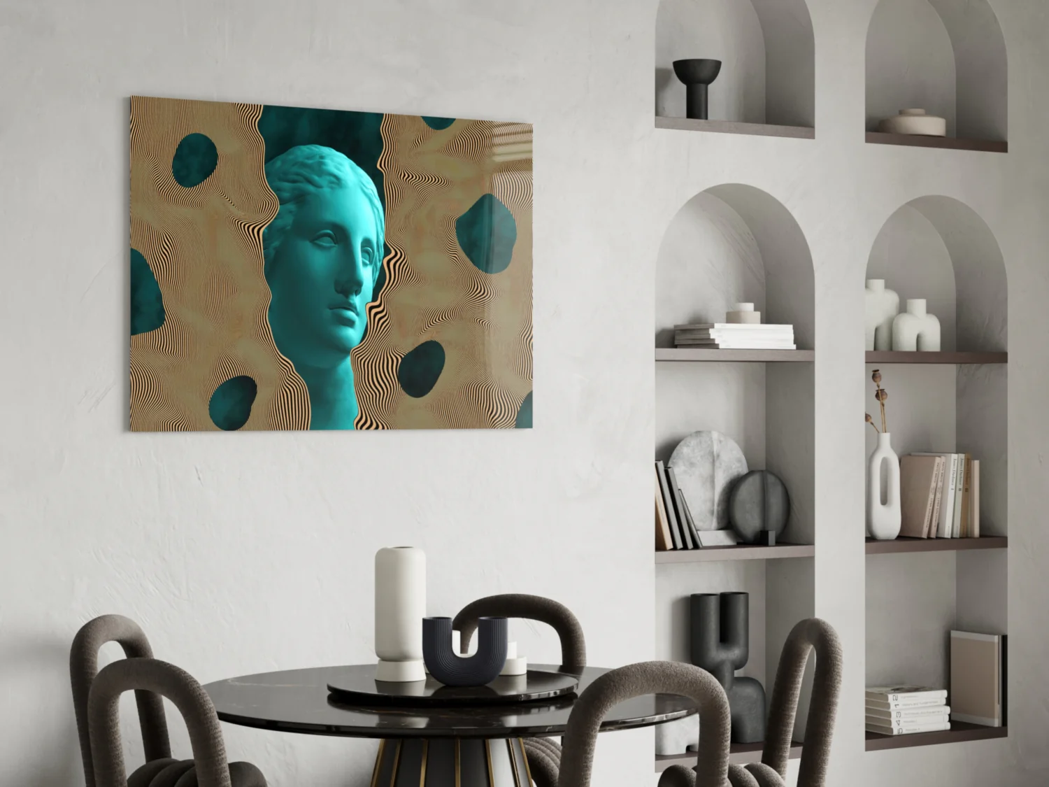 Teal Face Tan Waves Glass Wall Art - Image 6