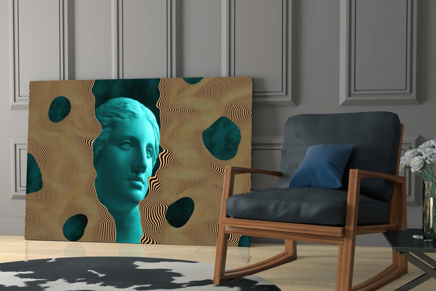 Teal Face Tan Waves Glass Wall Art - Image 7