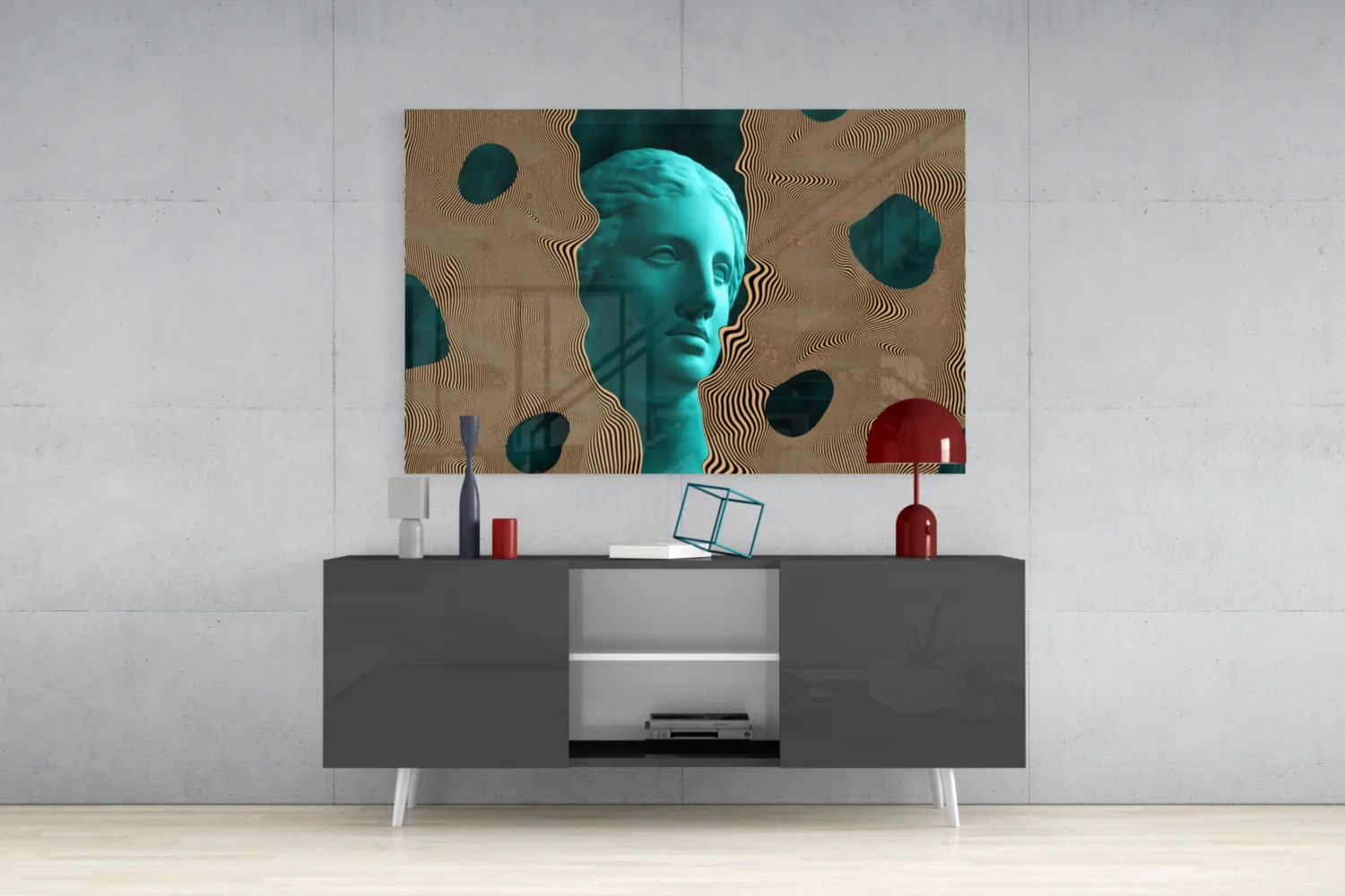 Teal Face Tan Waves Glass Wall Art - Image 9