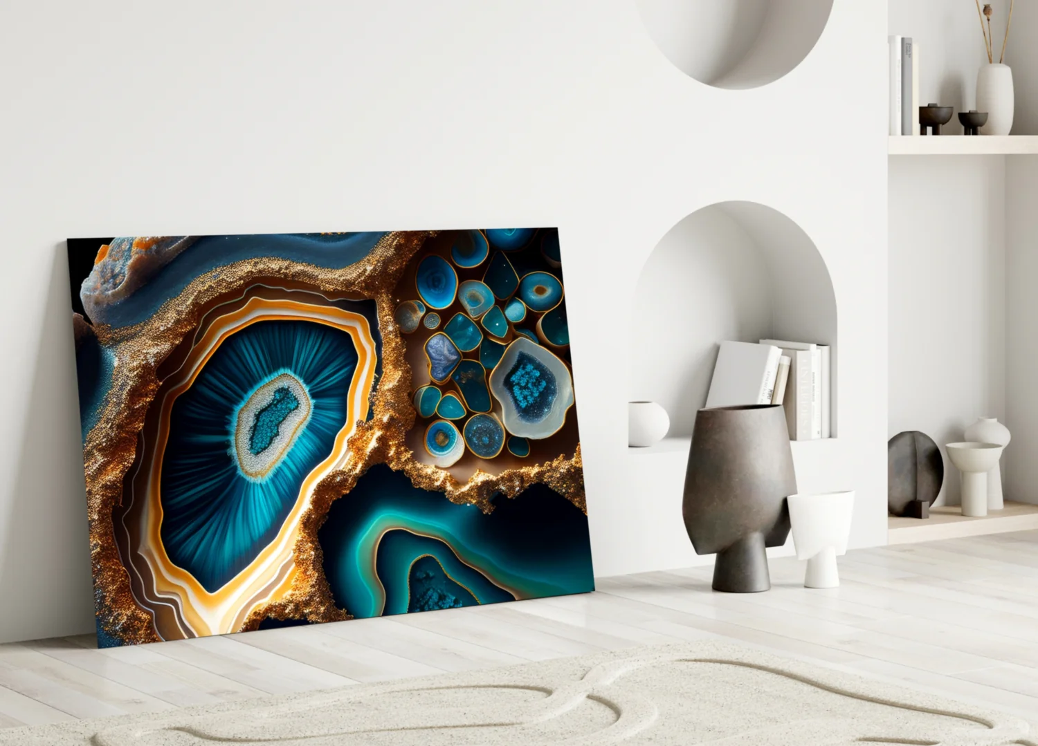 Teal Gold Agate Geode Glass Wall Art - Image 3