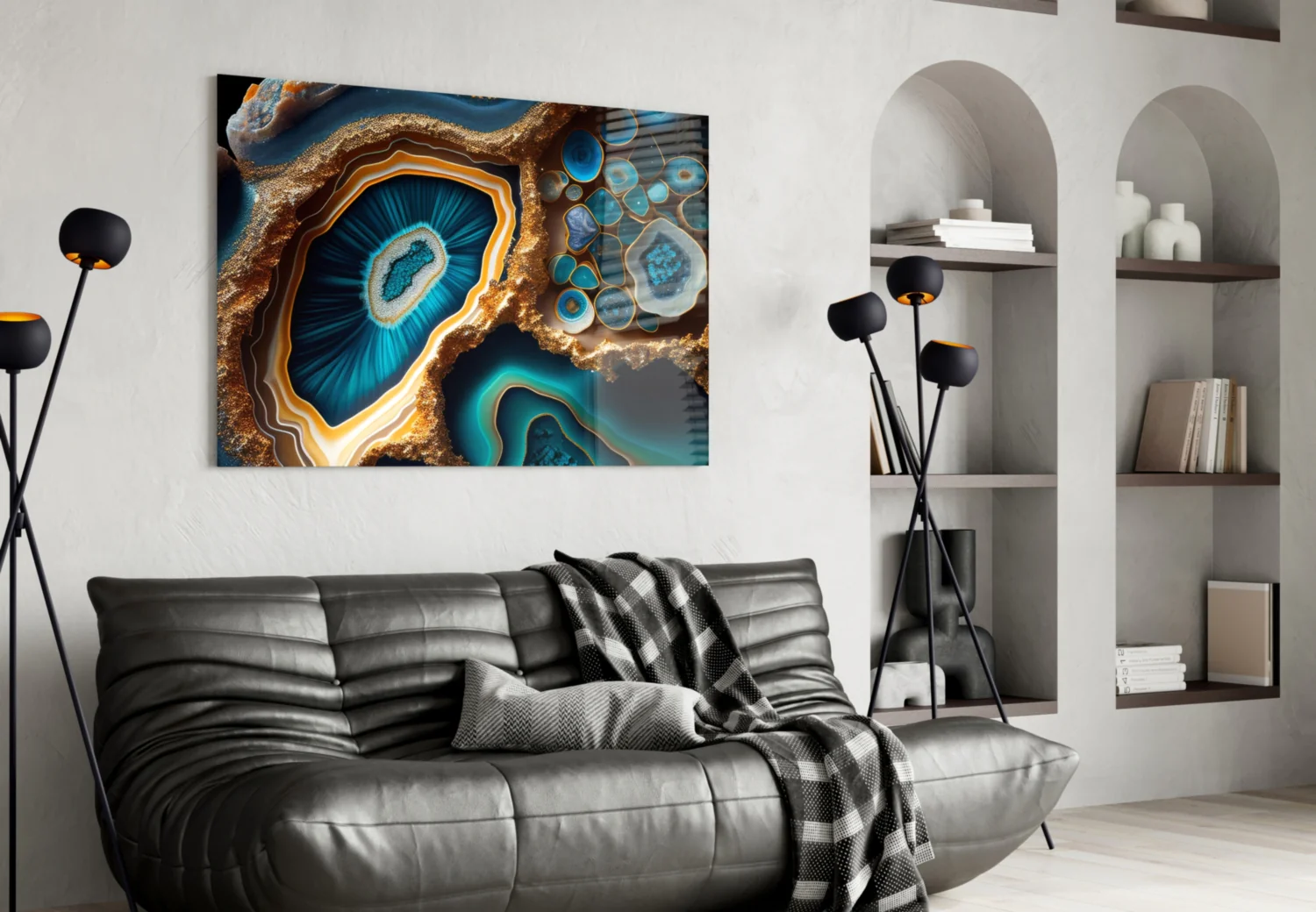 Teal Gold Agate Geode Glass Wall Art - Image 4