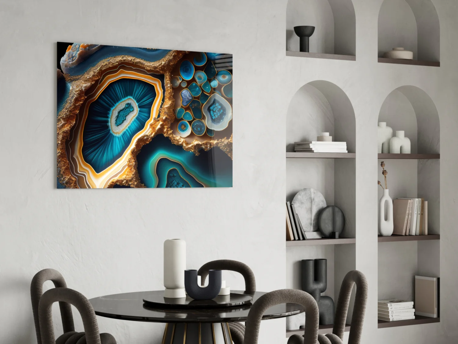 Teal Gold Agate Geode Glass Wall Art - Image 5