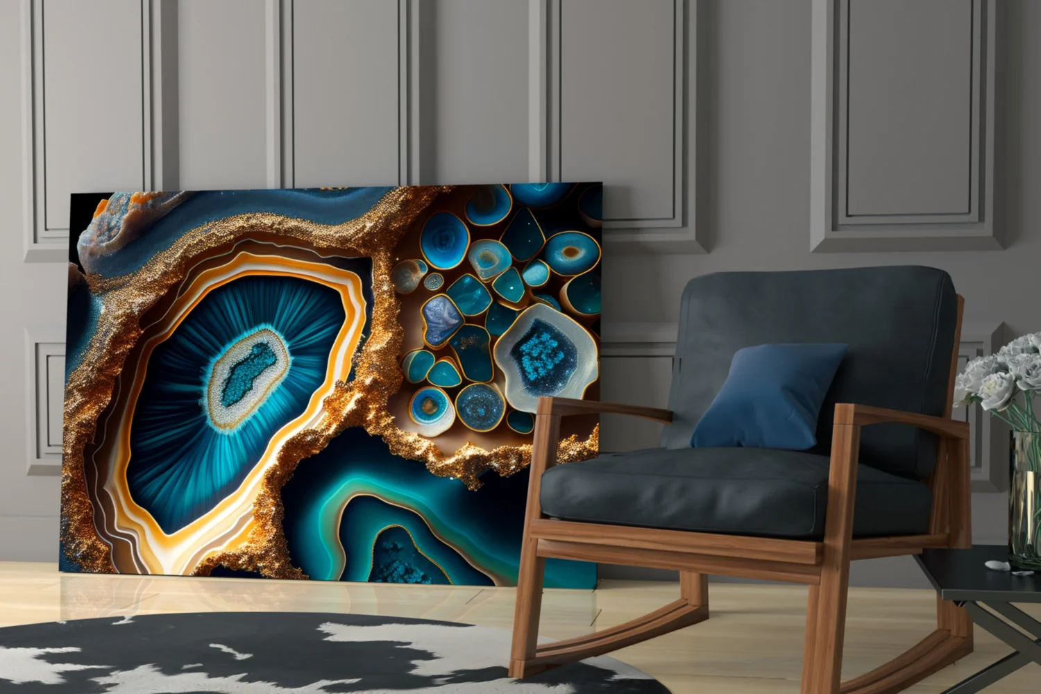 Teal Gold Agate Geode Glass Wall Art - Image 6
