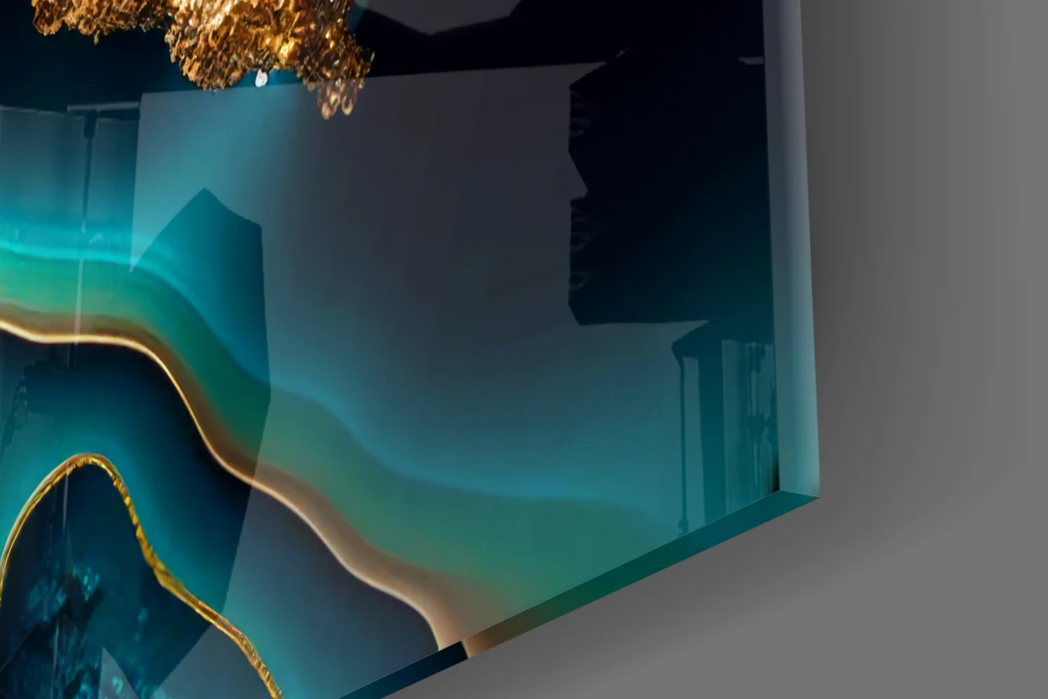Teal Gold Agate Geode Glass Wall Art - Image 7
