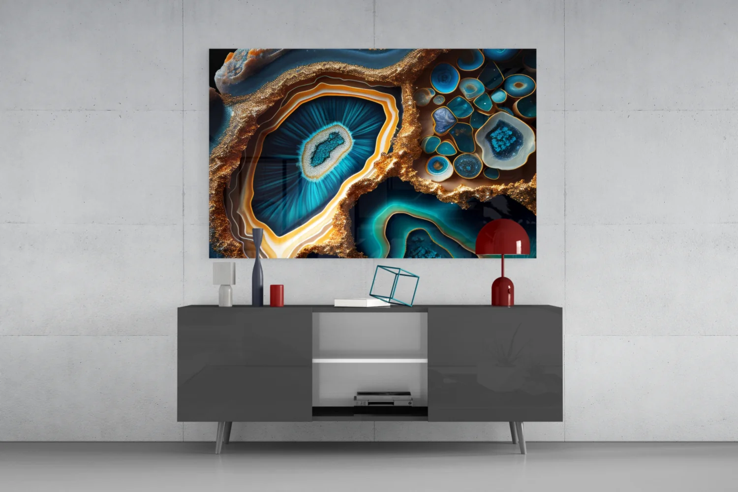 Teal Gold Agate Geode Glass Wall Art - Image 8