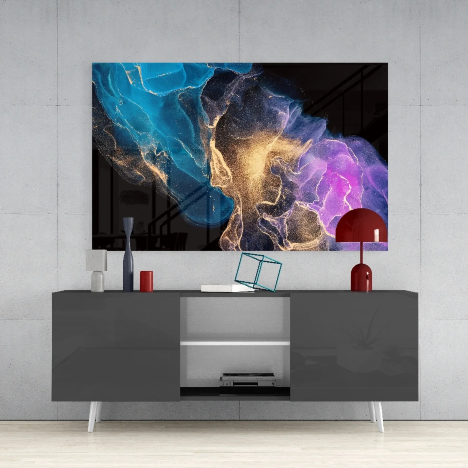 Teal Gold Purple Ink Burst Glass Wall Art - Image 10