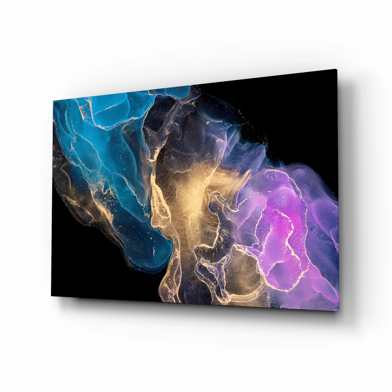 Teal Gold Purple Ink Burst Glass Wall Art - Image 3