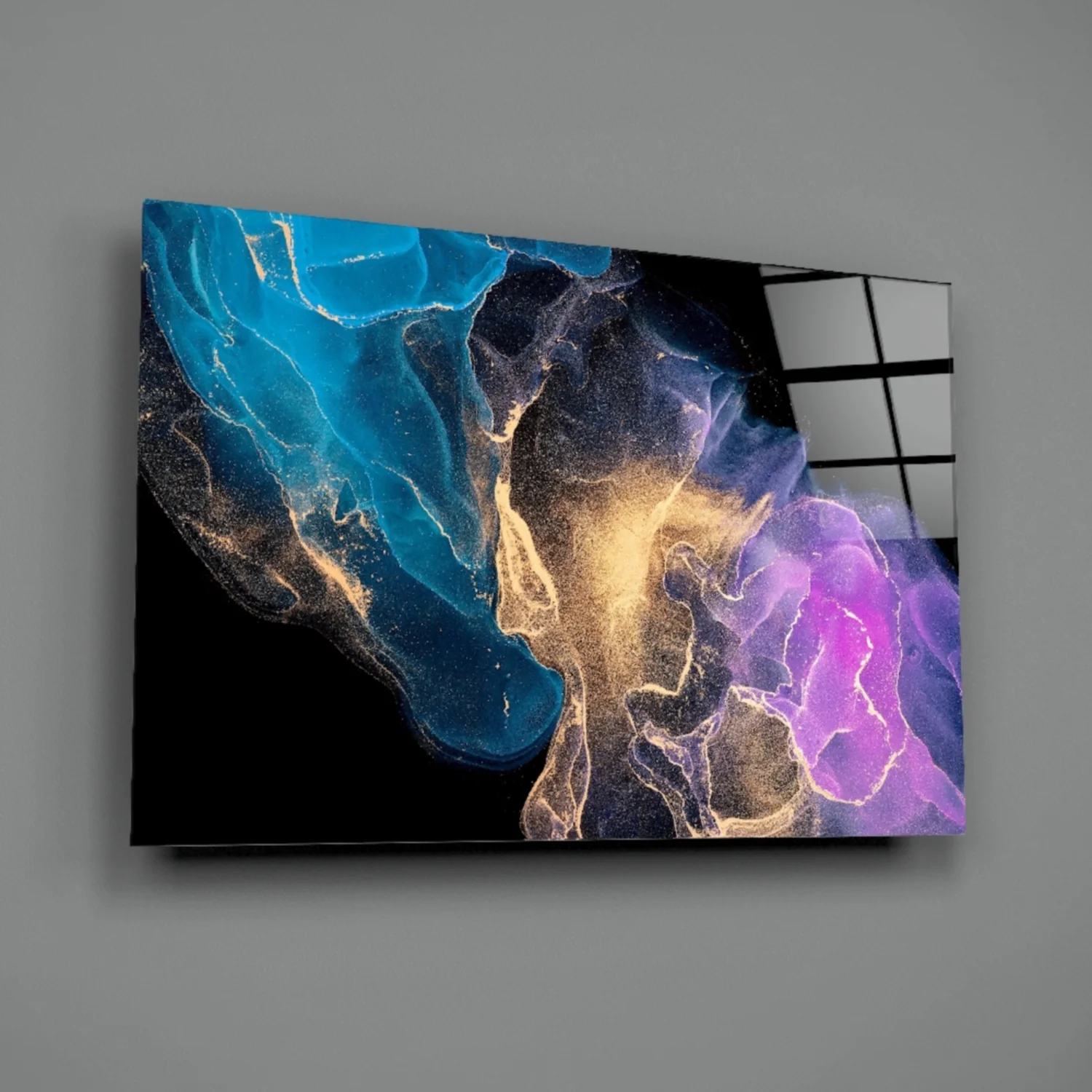 Teal Gold Purple Ink Burst Glass Wall Art - Image 4