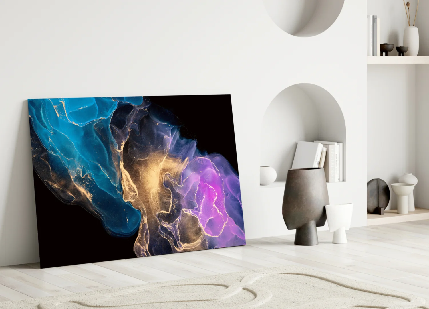 Teal Gold Purple Ink Burst Glass Wall Art - Image 5