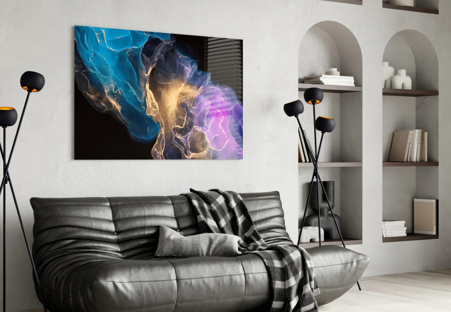 Teal Gold Purple Ink Burst Glass Wall Art - Image 6
