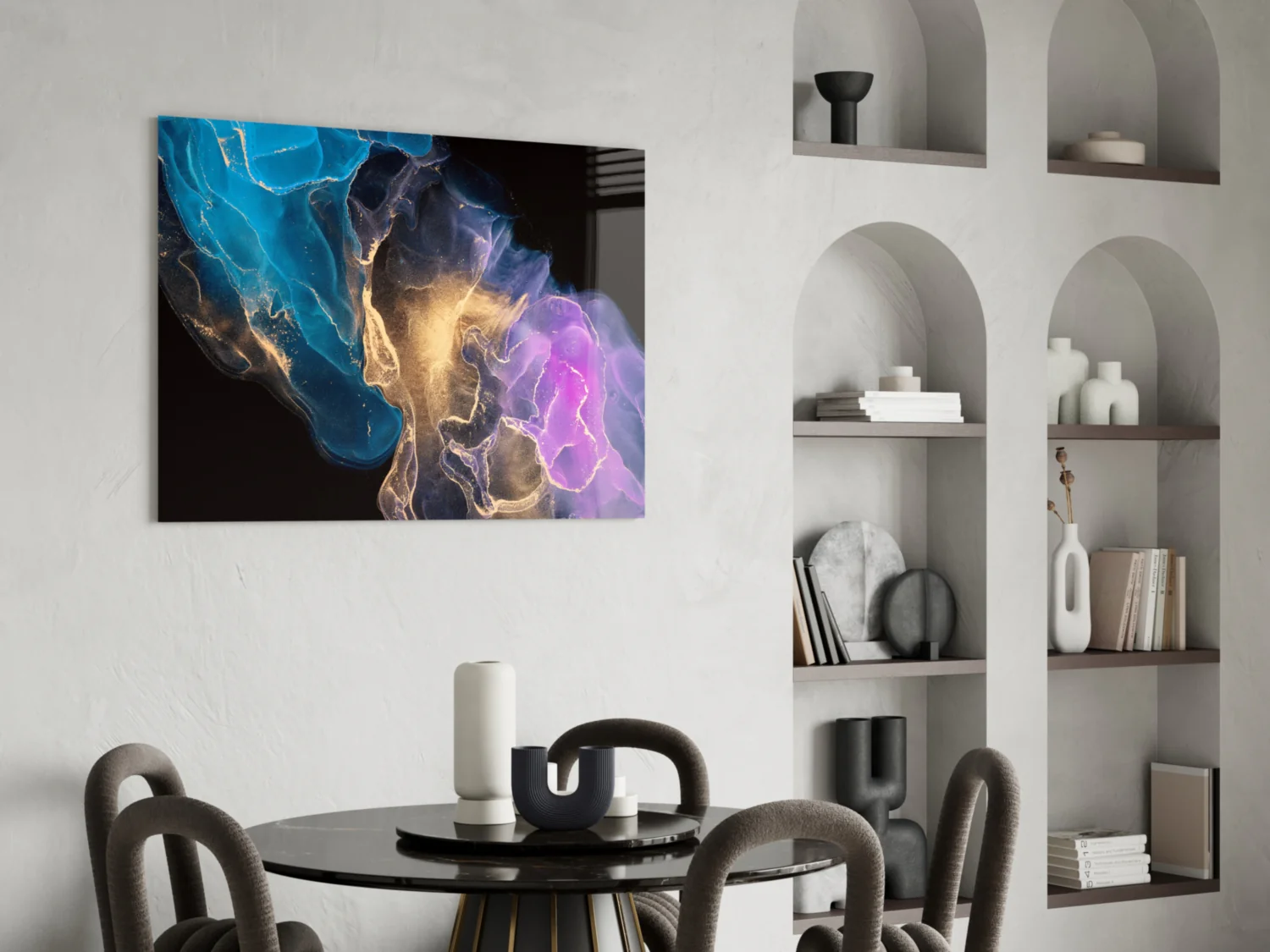 Teal Gold Purple Ink Burst Glass Wall Art - Image 7