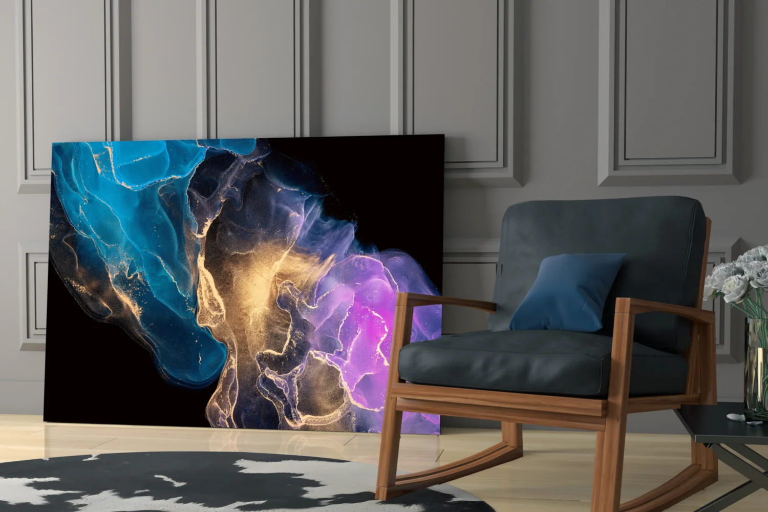Teal Gold Purple Ink Burst Glass Wall Art - Image 8