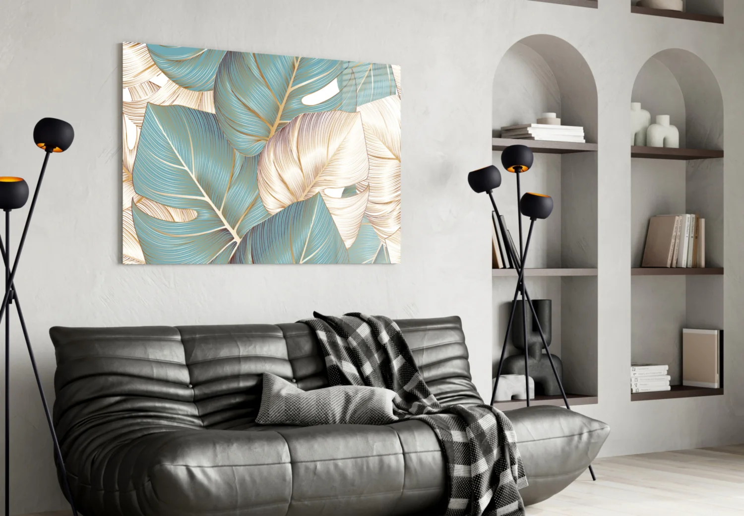 Teal Gold Tropical Leaves Glass Wall Art - Image 5