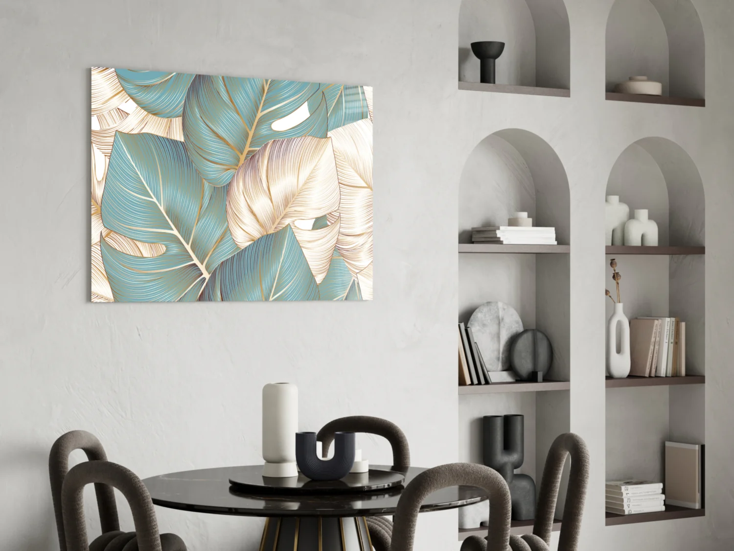 Teal Gold Tropical Leaves Glass Wall Art - Image 6