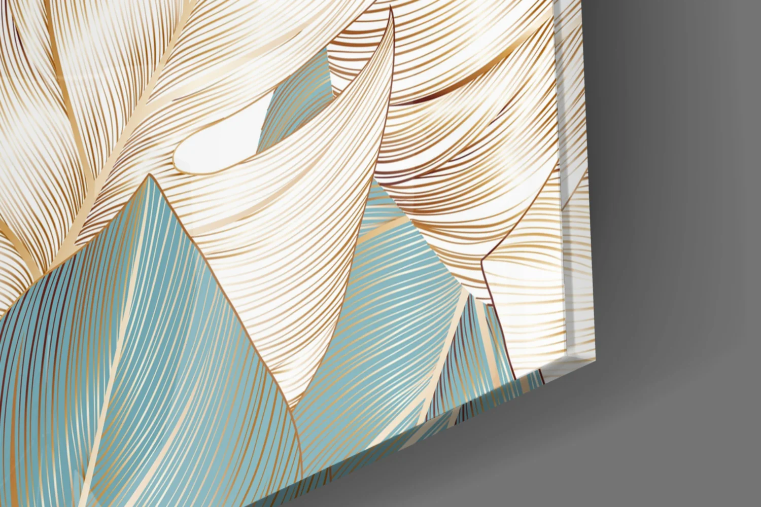 Teal Gold Tropical Leaves Glass Wall Art - Image 8