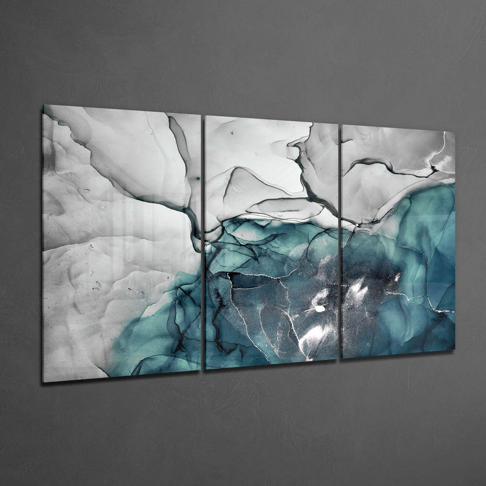 Teal Gray Marble Triptych Glass Wall Art - Image 2
