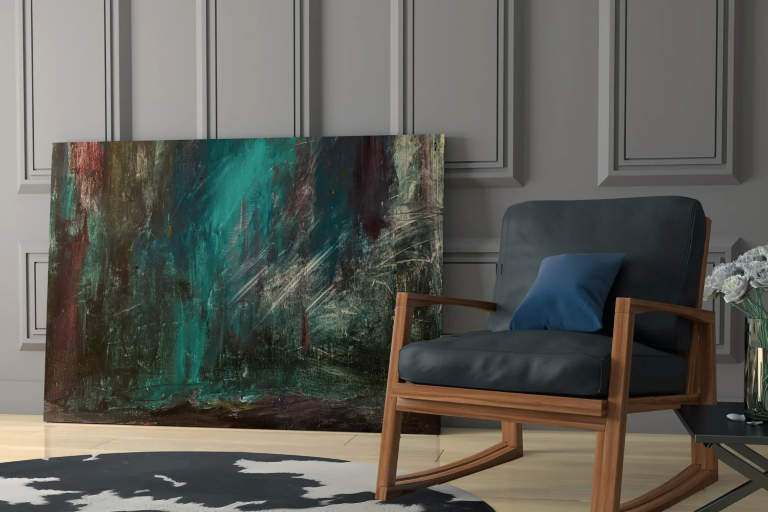Teal Green Moody Abstract Glass Wall Art - Image 6