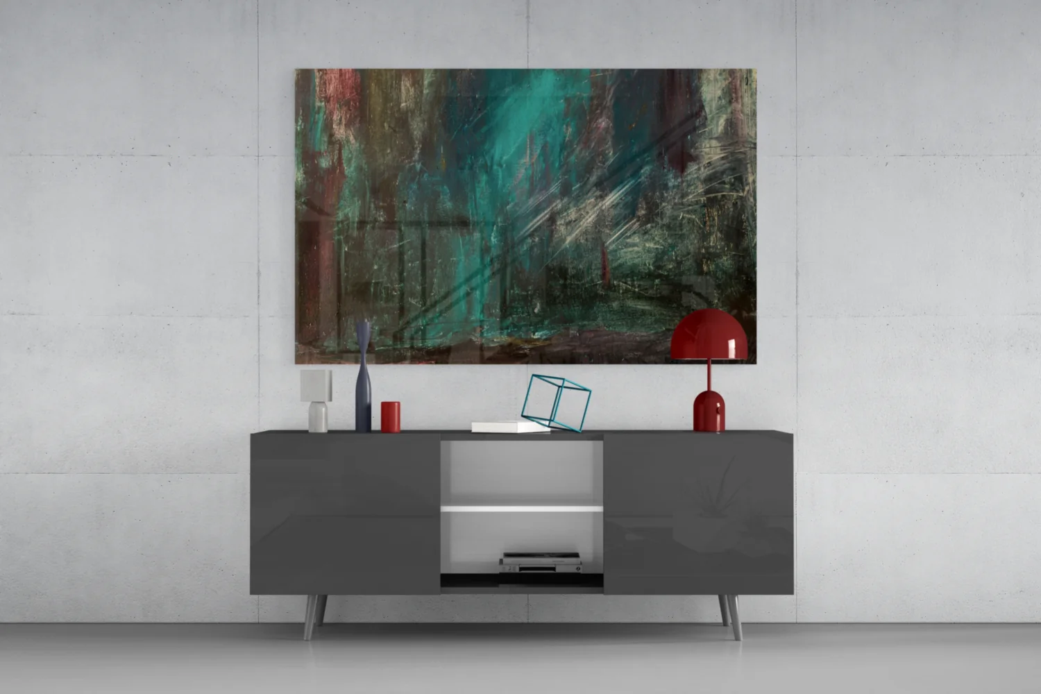 Teal Green Moody Abstract Glass Wall Art - Image 8