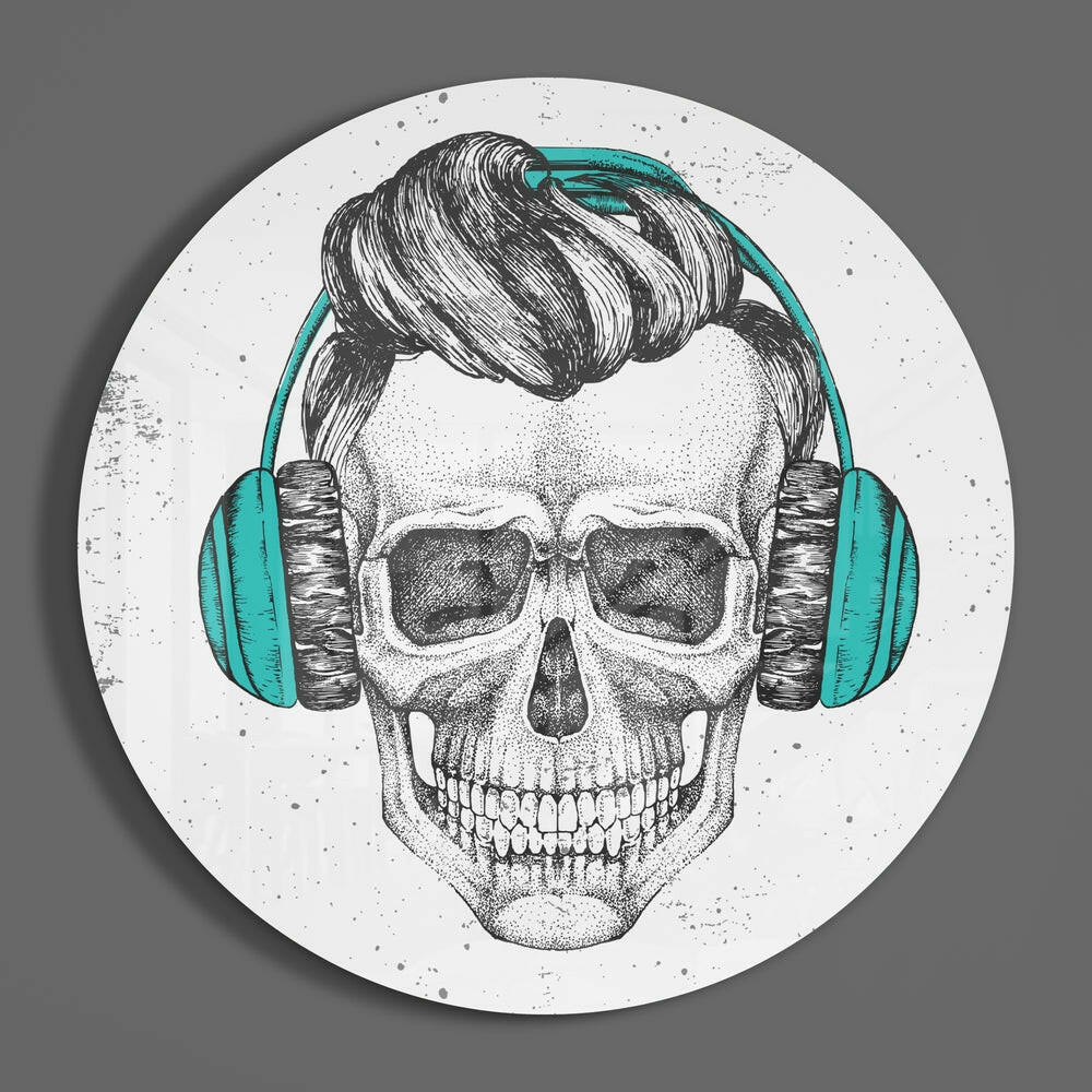 Teal Headphones Hipster Skull Glass Wall Art - Image 3