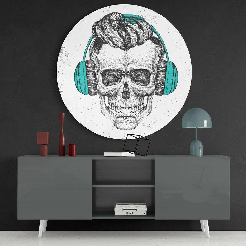 Teal Headphones Hipster Skull Glass Wall Art - Image 4