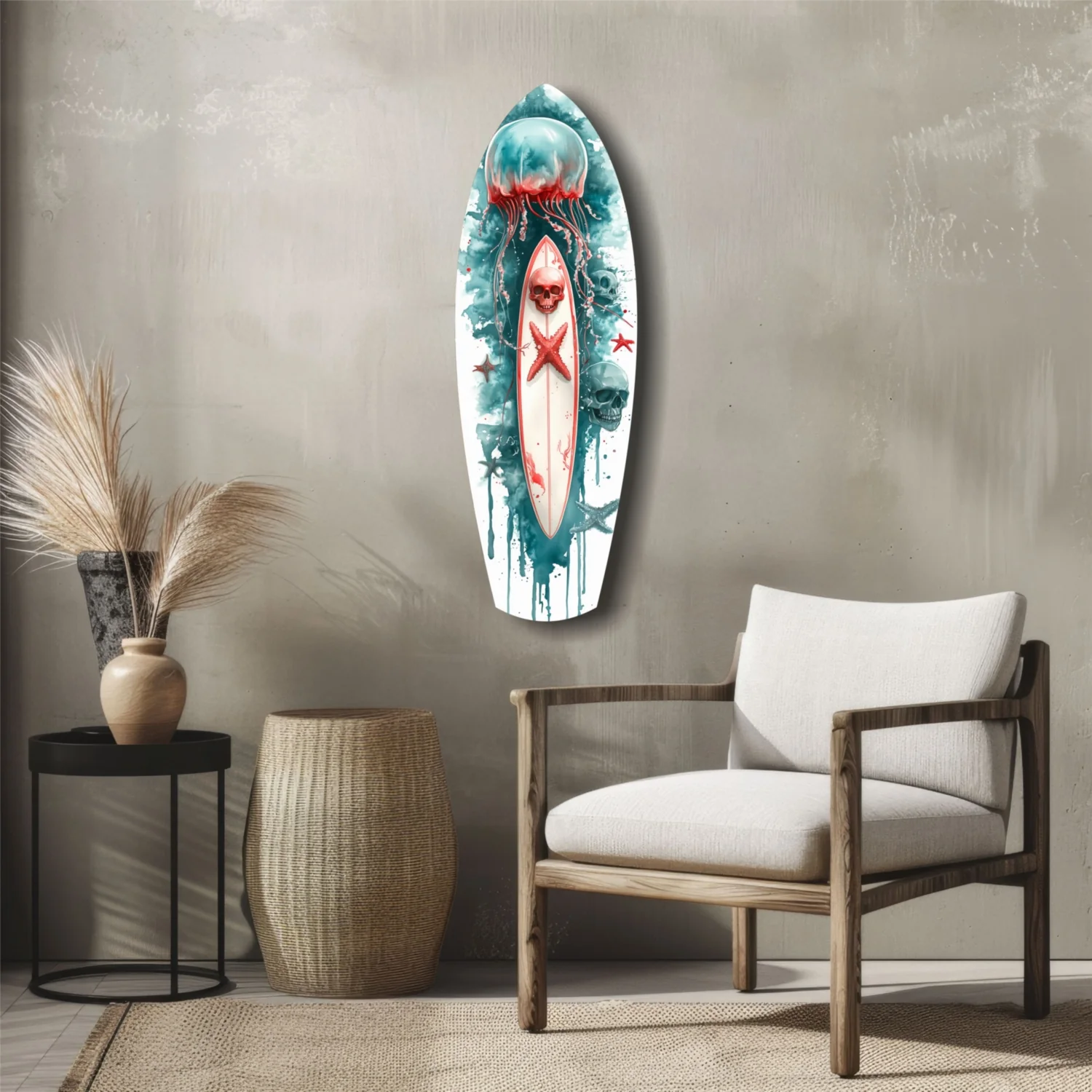 Teal Jellyfish Skull Surfboard Glass Wall Art - Image 5