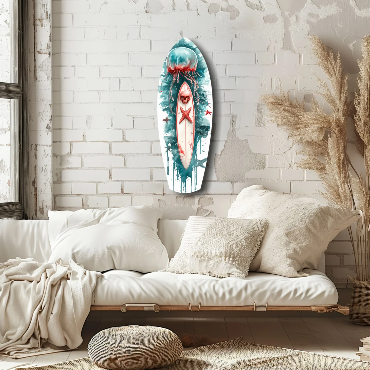 Teal Jellyfish Skull Surfboard Glass Wall Art - Image 6