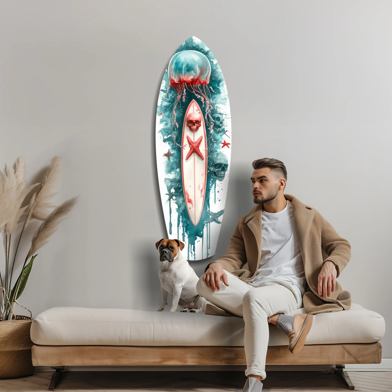 Teal Jellyfish Skull Surfboard Glass Wall Art - Image 8