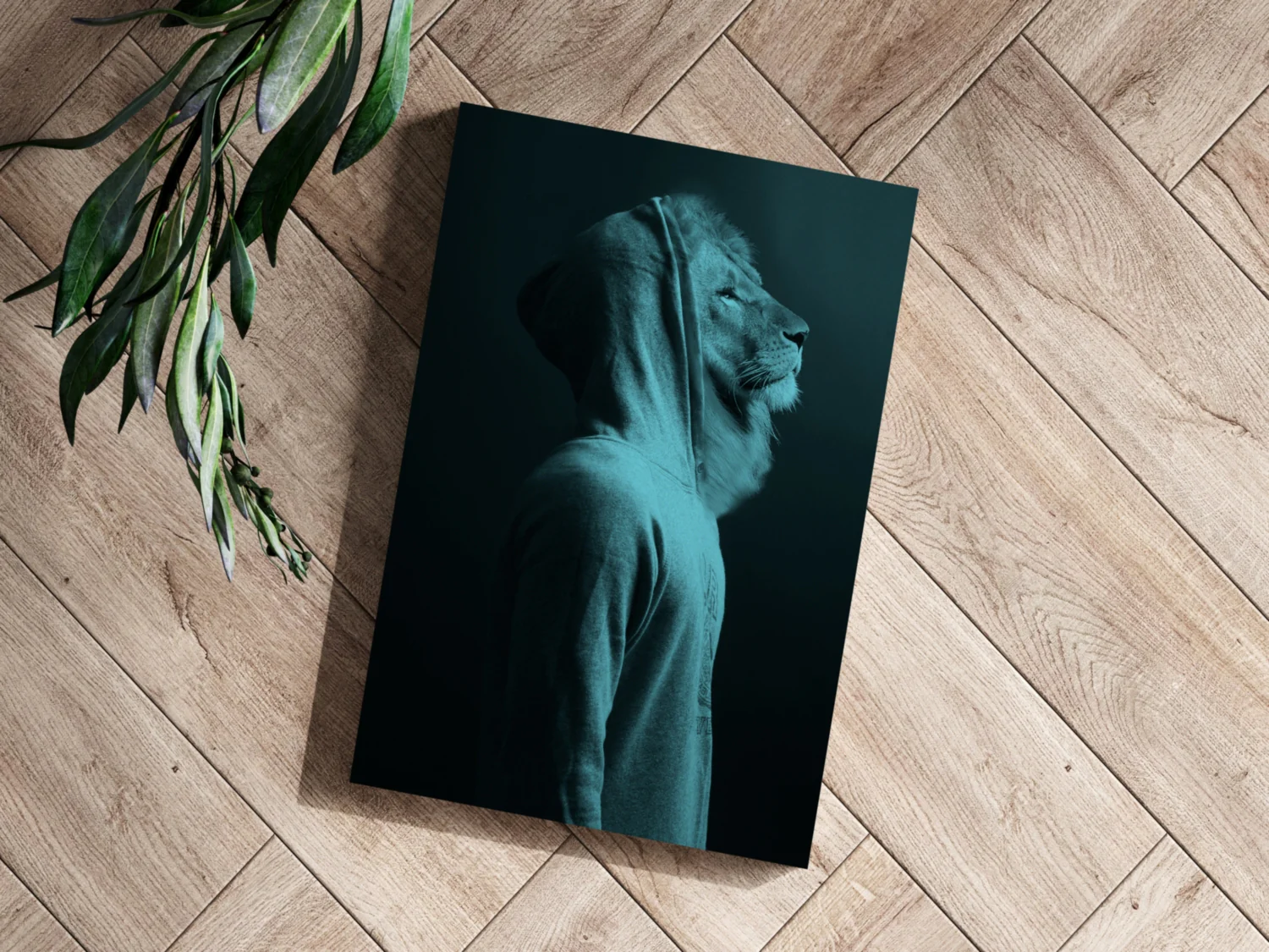 Teal Lion in Hoodie Aluminum Print - Image 3