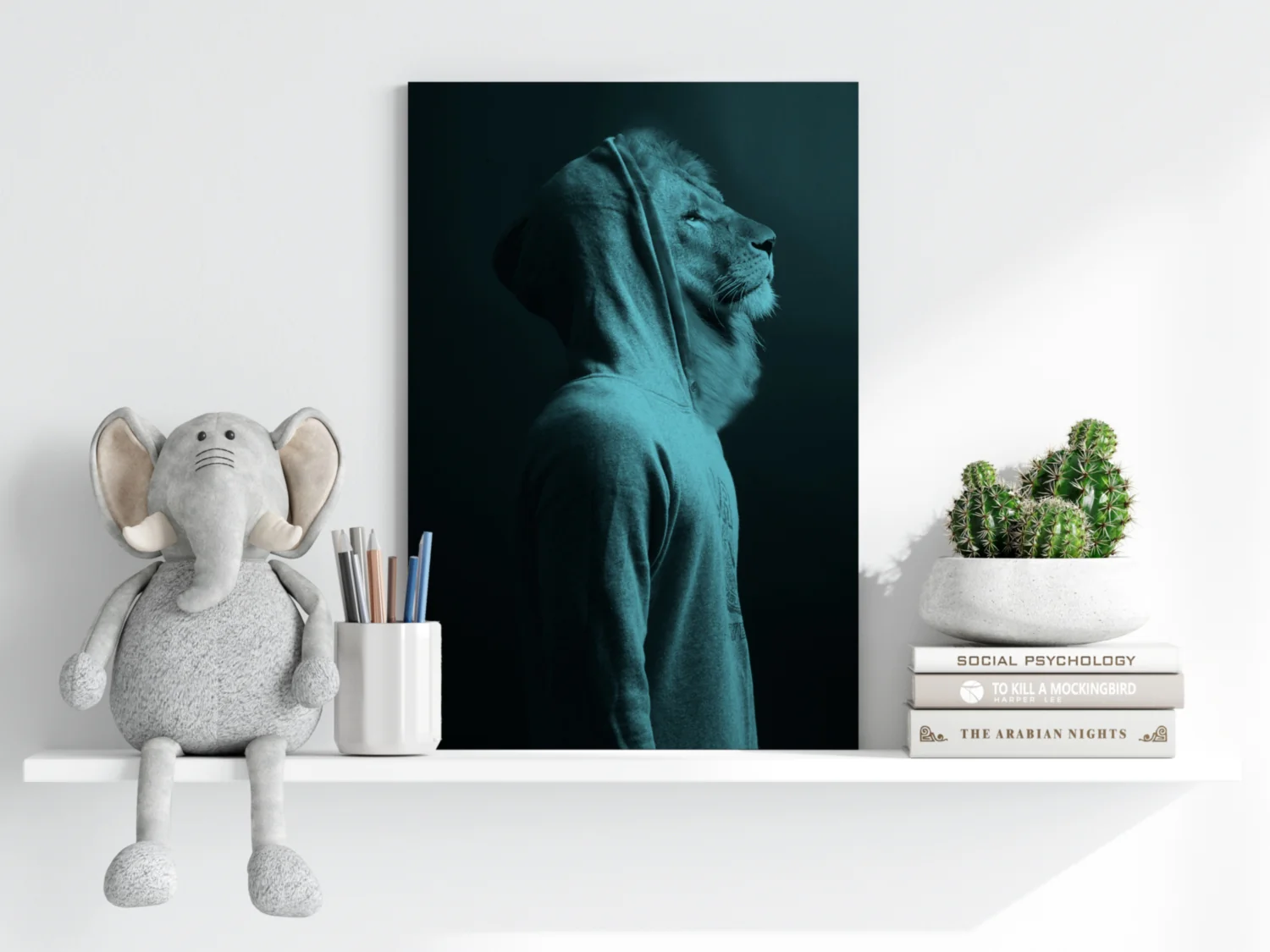Teal Lion in Hoodie Aluminum Print - Image 6