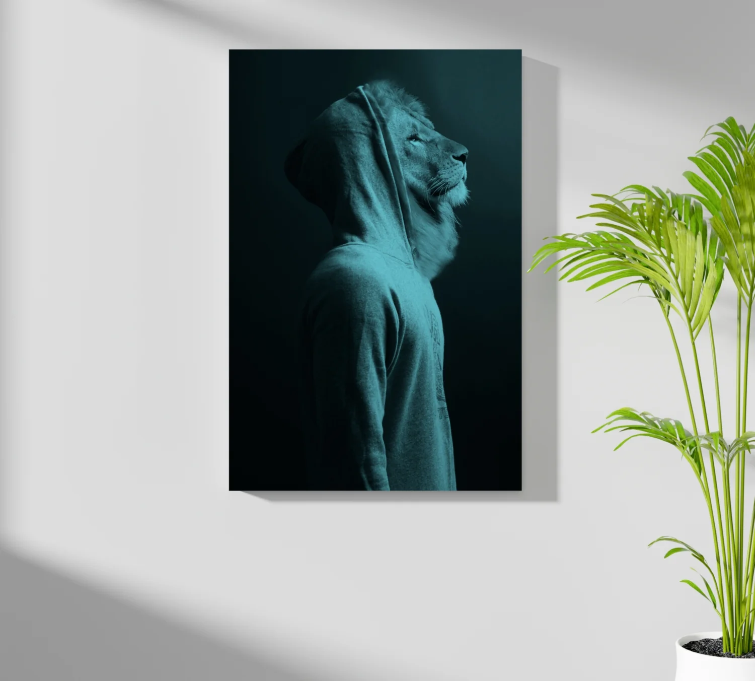 Teal Lion in Hoodie Aluminum Print - Image 7