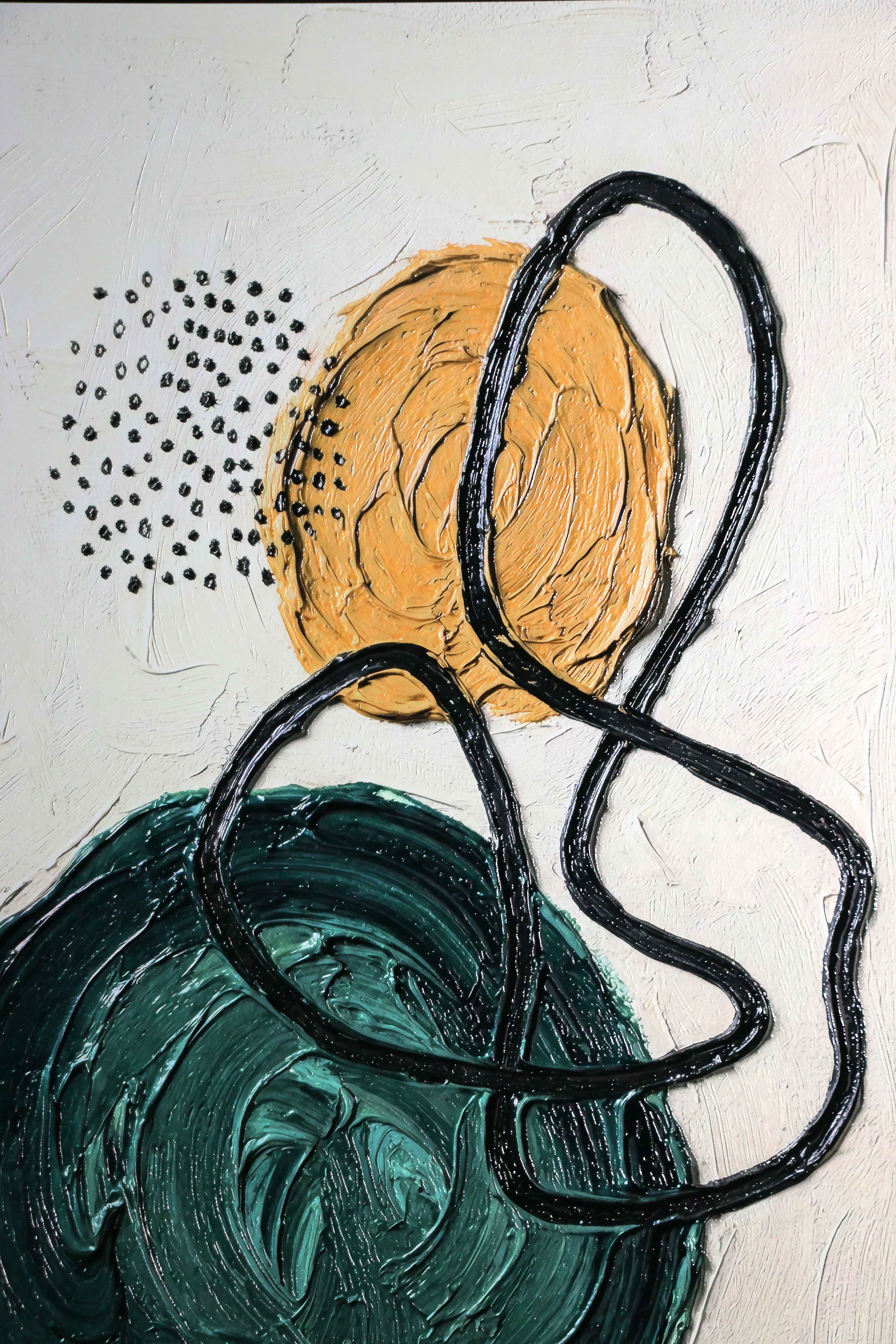 Teal & Ochre Abstract Loop — 3D Haptic Embossed High-Gloss Luxury Wall Art - Image 3